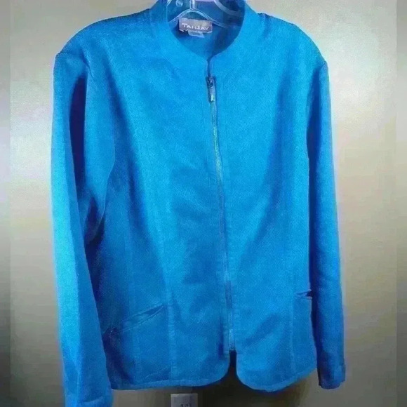 Tanjay Women's Blue Zip-up XL Cotton Blend Knit  Jacket - Picture 1 of 9